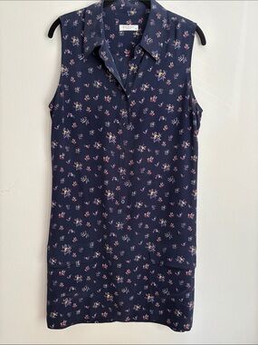Equipment Femme All Silk Navy Floral Sleeveless Button-Down Mini Dress Size L